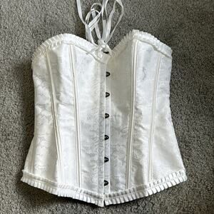 White on white brocade true corset lace up coquette western burlesque size XL